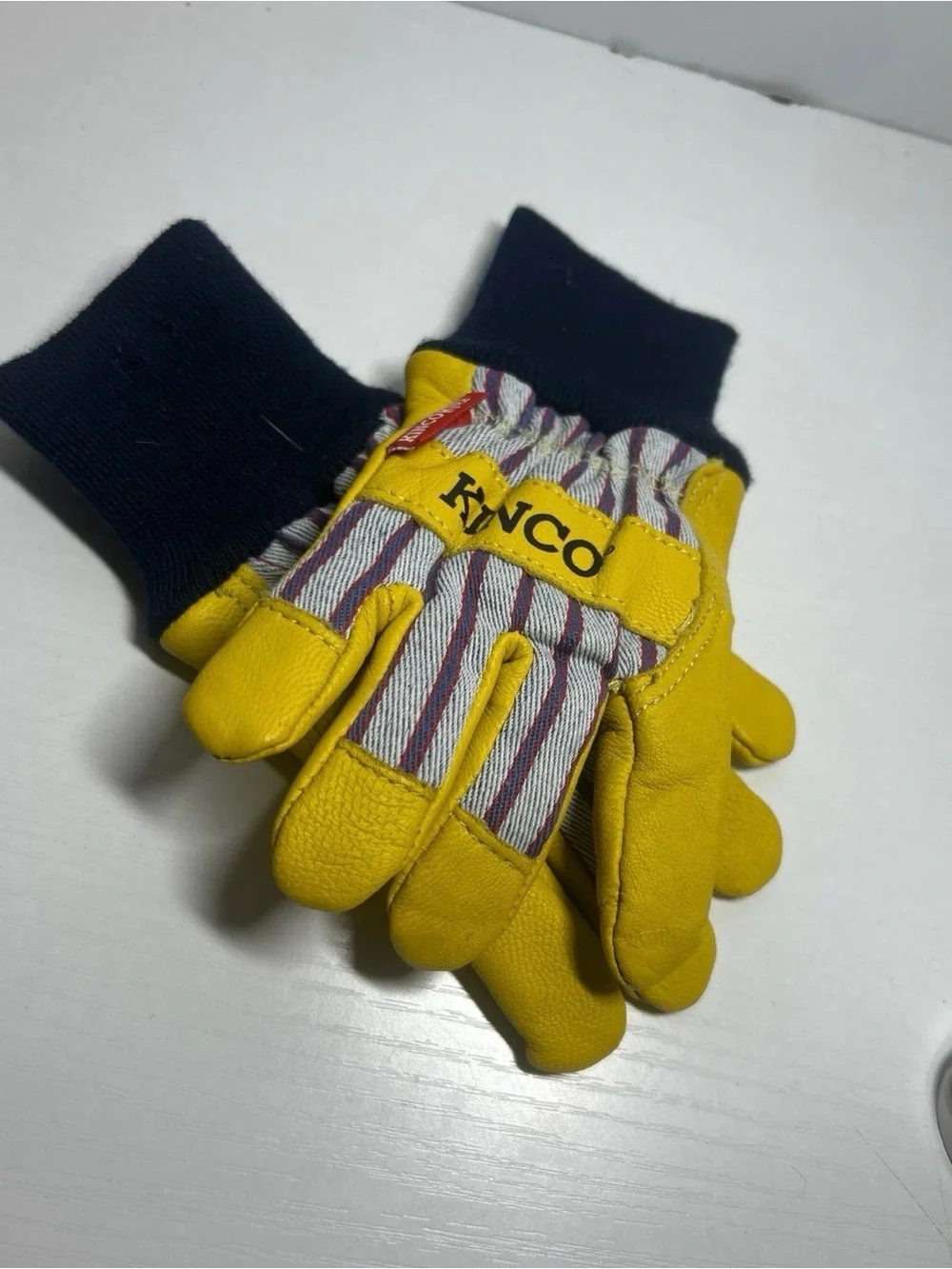 Kids Yellow Leather Work Mittens with Knit Cuffs